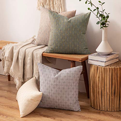 MIULEE Pack of 2 Decorative Burlap Linen Throw Pillow Covers Modern Farmhouse Pillowcase Rustic Woven Textured Cushion Cover for Sofa Couch Bed (18''x18'', Khaki) - color: Khaki, size: 18" x 18" (Pack of 2)