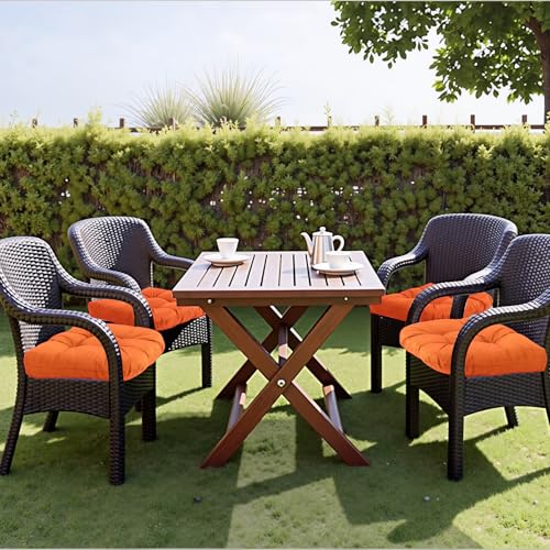 MTMR Water-Repellent Outdoor Chair Cushions Set of 2, 19”X19” Patio Chair Cushions with High Elasticity PP Cotton, Thick Tufted Outdoor Patio Furniture Cushions, Seat Cushions for Outdoor Furniture - color: Orange