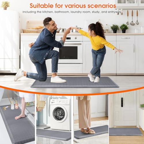 4/5 Inch Extra Thick Kitchen Mats for Floor,Non Slip Anti Fatigue Kitchen Rugs,Waterproof Stain Resistant Sink Mat,Cushioned Standing and Comfort Mats for Office (17"x47" Grey) - color: Grey, size: 47"L x 17"W x 0.8"Th
