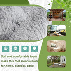 15" Foldable Foot Stool Ottoman with Metal Frame - Washable Faux Fur Grey Upholstered Indoor/Outdoor Footrest for Living Room, Bedroom, Patio - Space-Saving Compact Design - color: Fleece-grey