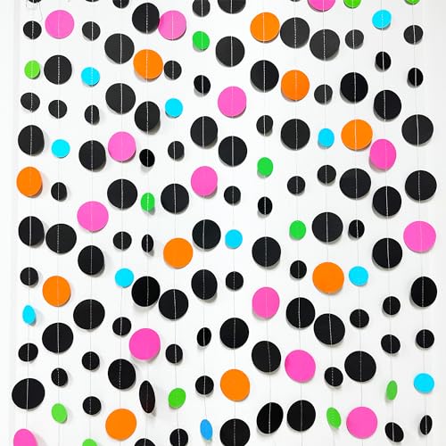 Black and Colorful Circle Dots Hanging Paper Streamer Black Multi-Color Polka Dot Banner for Birthday Bachelorette Wedding Baby Shower Fiesta Disco Halloween Party Decorations Supplies - color: Colorful Black