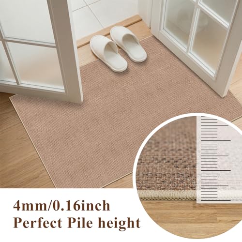 Washable Easy Jute Rug 2x3： Family & Pet-Friendly Non-Slip Area Rug - Ultra-Thin Low Pile Farmhouse Boho Carpet for Entryway Kitchen Bedroom Patio,Indoor Durable Floor Mat (2x3 Beige) - color: Beige, size: 3' x 2' (Runner)