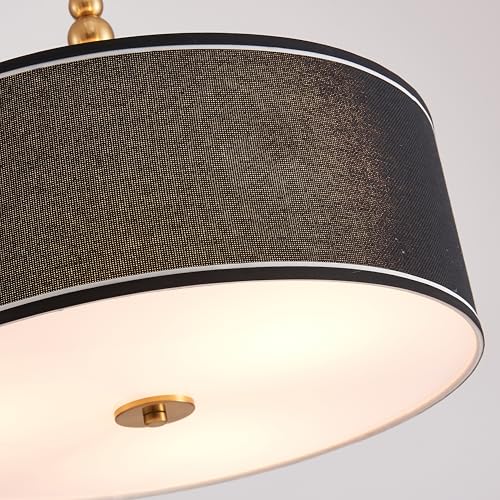 Shrine Lighting Drum Chandeliers, Farmhouse Style, Perfect Drum Pendant Light for Dining Room, D20'' x H7'', Adjustable Chains 59'', E26*3 Sockets, Black Linen Fabric Lampshade & Gold Rod - color: Black&Gold D20''