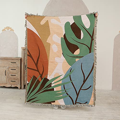 LumiSyne Double-Sided Cotton Woven Throw Blanket with Tassel Jungle Bohemian Style Tapestry Shawl Multi-Function Decorative Throws for Sofa Bed Armchair Camping Blanket Tablecloth Carpet 160x130cm - color: Hawaii
