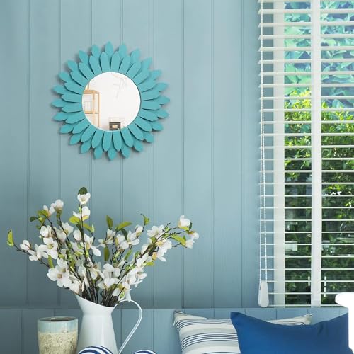 Honiway Beach Wall Decor Mirror 2 Pack 12 inch Wood Coastal Wall Decor Sunburst Boho Home Decor Room Decor for Bedroom Living Room Entryway Cyan - color: Cyan, size: 12 inch (2 pack)