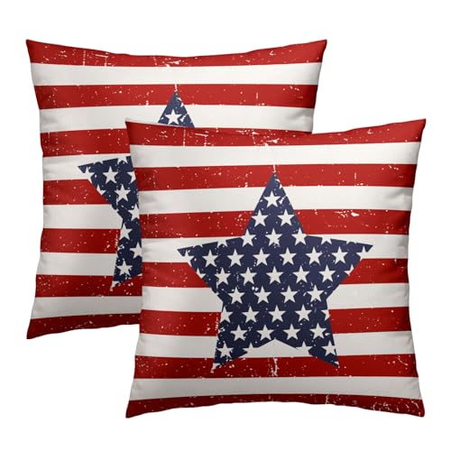 4th of July Pillow Covers 16x16 Inch Set of 2, Red Stripes Blue Star American Flag Patriotic Throw Pillow Covers Square Memorial Day Cotton Cushion Cover for Home Couch Sofa Patio Bedroom Livingroom - color: Blue Star240319, size: 16" x 16" (Pack of 2)