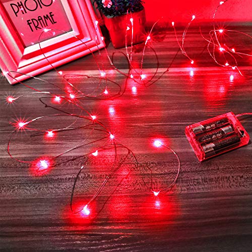 Ariceleo Led Fairy Lights Battery Operated, 1 Pack Mini Battery Powered Copper Wire Starry Fairy Lights for Bedroom, Christmas, Parties, Wedding, Centerpiece, Decoration (5m/16ft Red) - color: Red, size: 1 Pack