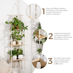Bamworld Plant Wall Shelf Boho Plant Stand Window Plant Shelf 3 Tier Macrame Plant Hangers Boho Room Decor Hanging Shelf for Bedroom, Living Room, Balcony - size: 3Tier