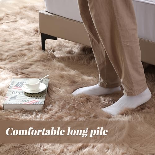 ORINOVA Beige Faux Sheepskin Fluffy Fur Rugs for Bedroom Machine Washable 2x4 Shag Area Rugs for Living Room Office Furry Nursery Rug - color: Beige, size: 2' x 4' (Sheepskin Fur)