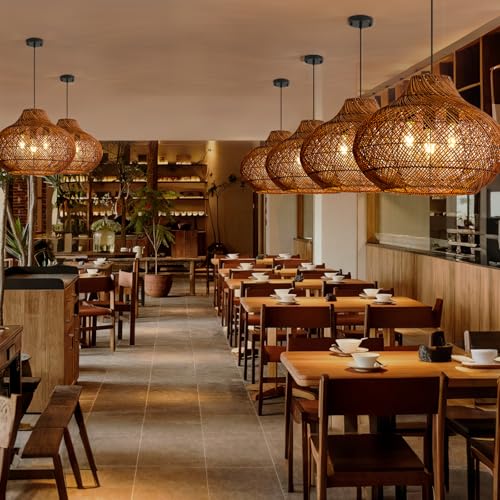 18.9IN Boho Rattan Chandelier 3-Lights Hand-Woven Rattan Pendant Light Farmhouse Wicker Dining Room Light Hanging Bamboo Pendant Light Fixture for Kitchen Island Living Room Hallway Reataurant - color: Brown-A