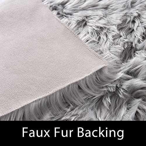 Latepis Grey Fluffy Rugs for Bedroom Rug Runner 2x5 Faux Sheepskin Fur Furry Rug for Living Room Home Décor Sofa Cushion, Runner - color: Grey, size: 2' x 5' (Runner)
