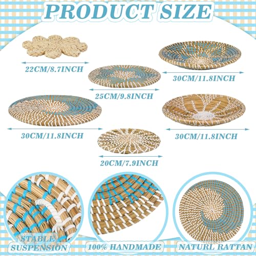 Xuhal 8 Pcs Boho Wall Basket Decor Decorative Bulrush Woven Basket Wall Decor Rustic Farmhouse Hanging Baskets for Kitchen Rustic Home Summer Decorations - style: Elegant