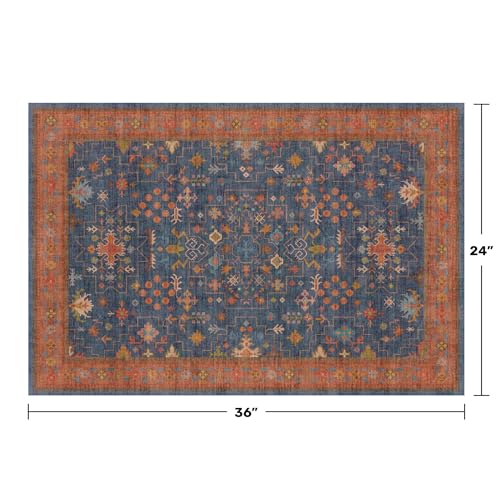 Hazo Haus Washable 2x3 Entry Rug Front Door Indoor, Farmhouse Small Area Rugs for Kitchen, Bathroom, Entrance, Non Slip Rubber Backed, Perfect for Boho Décor (2x3 Navy Blue) - color: Blue / Terracotta, size: 2' x 3' (Rectangular)