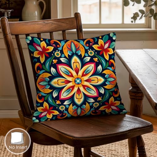 OBSEDE Boho Mandala Throw Pillow Covers 18x18 Set of 4, Farmhouse Decor for Home Couch Sofa Living Room, Rustic Floral Decorative Cushion Cases - color: Boho Mandala