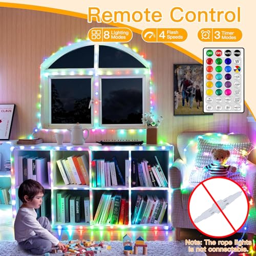Ollny USB Rope Lights Indoor Color Changing, 33FT 100 LED String Lights with Remote, 18 Colors Christmas Light for Indoor Bedroom Party Wedding Holiday Decorations - color: RGB (Red, Green, Blue), size: 1 Pack-33 FT (USB)