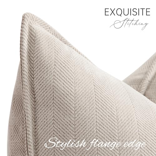 ZWJD Beige Pillow Covers 22x22 Set of 2 Chenille Throw Pillow Covers with Elegant Design Soft and Luxurious Decorative Throw Pillows for Couch, Bed, and Home Decor - color: Beige, size: 22" x 22" (Pack of 2)