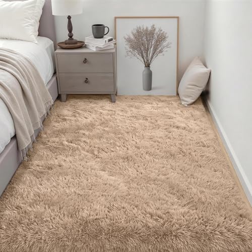 Fluffy 4x6 Area Rugs for Living Room Bedroom: Ultra Soft Shag Rug Non-Slip Non-Shedding Small Plush Bedside Rug Indoor Floor Carpets for Kids Room Playroom Entryway Nursery Dorms Home Decor Beige - color: Beige, size: 4' x 6' (Rectangular)