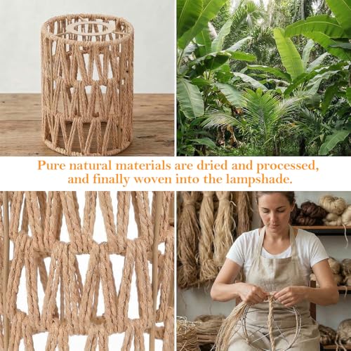 Kifmurase 3Pcs Small Rattan Lamp Shade, Boho Shades, Vintage Hanging Light Shade, 5.9" H x 4.7" D Cylinder Woven LampShades for Floor Lamps Pendant Light Chandelier Wall Sconces Light Fixture