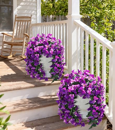 Faux Bougainvillea Artificial Flowers Plants for Outdoors Outside Decoration, 2pcs Realistic Fake Flowers UV Resistant Silk Long Trailing Vines for Front Door Planter Patio Balcony Yard Garden, Mix - color: Light Fuchsia + Fuchsia