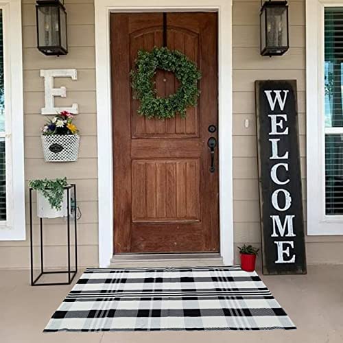 Buffalo Plaid Outdoor Rug 27.5"x43" Front Door Mat for Front Porch Decor,Spring Summer Welcome Mats Outdoor Indoor, Doormat for Farmhouse/Entryway/Home Entrance - color: Black&white Plaid, size: 2'4" x 3'7" (Rectangular)