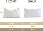 MOOX Rabbit Fur Throw Pillow Covers Decorative Fluffy Soft Fuzzy Plush Luxury Genuine Animal Skin Lumbar Pillow 12"x20" Cushion Cover, Sofa, White