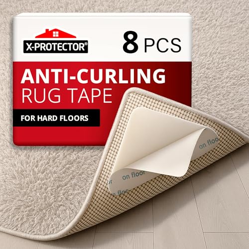 X-Protector Rug Tape - 8 Pcs Set - White Anti-Slip & Anti-Curling Carpet Tape for Hard Floors - Premium Rug Pad Gripper - Ideal Carpet Corner Grippers to Keep Your Carpet in Place & Make Corners Flat - size: 8 PCS, Triangle (For Hard Floors)