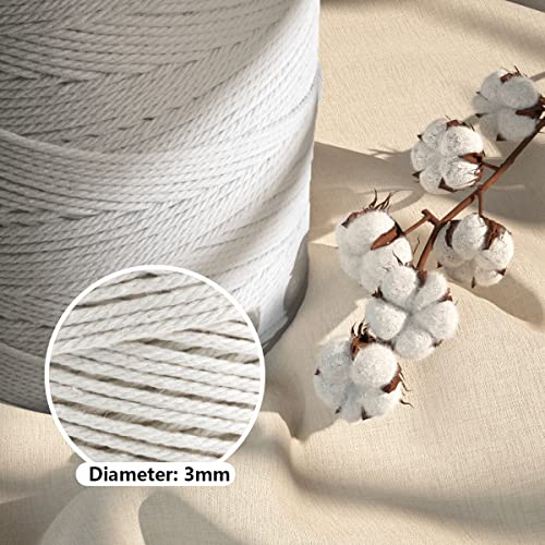 Macrame Cotton Cord 3mm x 547yds, ZUEXT Natural Handmade Beige White Braided Cords 4 Strands Knitted Rope String for Craft Wall Hanging Weaving Tapestry Dream Catchers Hanger DIY Gift (500m) - color: Beige White, style: 3mm x 500m
