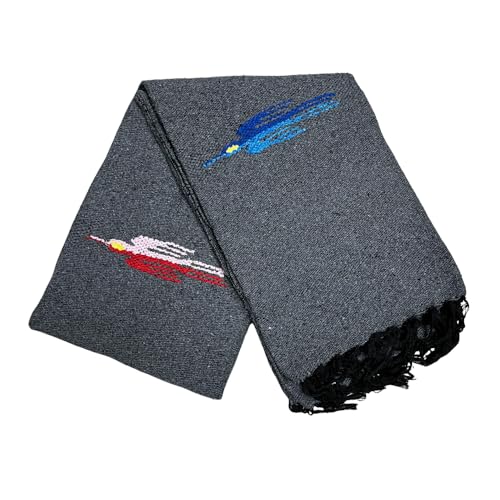 Open Road Goods Mexican Thunderbird Yoga Blanket, Handwoven Throw for Yoga, Meditation, and Home Décor – Versatile Blanket for Beach, Picnic, Camping, or Outdoor Use - color: Charcoal