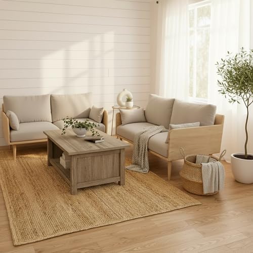 FRELISH DECOR Handwoven Jute Area Rug - 8x10 Feet Natural Yarn - Rustic Vintage Beige Braided Reversible Rectangular Rugs for Bedroom - Kitchen - Living Room - Farmhouse (8' x 10' Natural) - color: Natural, size: 8' x 10' (Rectangular)