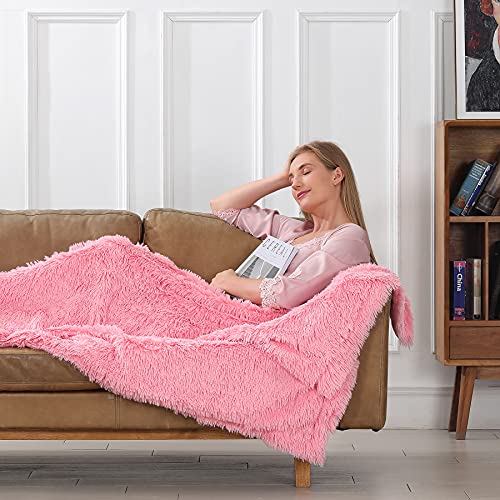 Tuddrom Decorative Extra Soft Faux Fur Blanket Twin Size 70" x 78",Solid Reversible Fuzzy Fluffy Cozy Plush Fleece Comfy Microfiber Fur Blanket for Couch Sofa Bed,Pink - color: Pink, size: Twin-70" x 78"