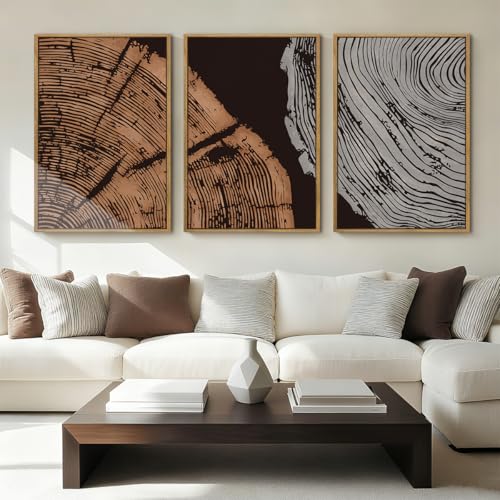 ANHUIB Tree Ring Wall Art 16x24 Inch Black Wall Painting Modern Wood Stump Wall Decor Neutral Minimalist Artprints Set of 3 for Living Room Bedroom Office - color: Tree Ring, size: 24"L x 16"W