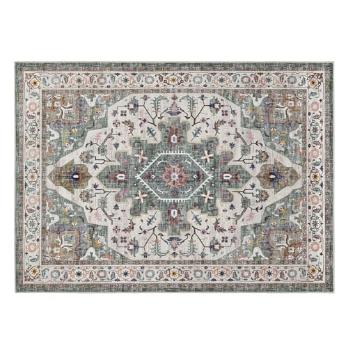 HOOBRO 5 x 7 Area Rugs Washable, Living Room Rugs, Non-Slip Rug Stain Resistant Carpets, Indoor Low Pile Soft Rug Pet Friendly Mat, for Bedroom Dining Room Hallway Home Office, Vintage Green GN03AR01 - color: Vintage Green, size: 5' x 7' (Rectangular)