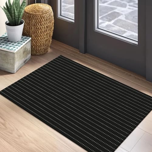 EARTHALL Small Area Rug 2x3 Ft Washable Rugs for Entryway Non Slip Braided Throw Rugs Door Mat Indoor Outdoor Entrance Cotton Woven Carpet for Kitchen Foyer Front Door, Black/Grey - color: Black and Grey, size: 2' x 3' (Rectangular)