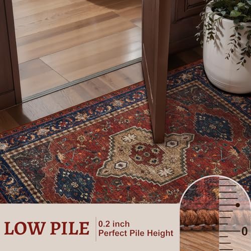 Tangsoo Oriental 2x3 Washable Rugs, Red Vintage Non Slip Small Area Rug Carpet, Indoor Front Door Rug for Entryway, Door Mat Indoor Entrance Soft Low Pile Throw Rugs for Entry Kitchen Bedroom - color: Red/Blue/Beige, size: 2' X 3' (Rectangular)