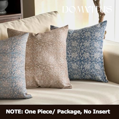 DOMVITUS Floral Pillow Covers 18x18 Throw Pillow Covers Block Print Vintage Decorative Neutral Pillow Cover for Couch Bed Living Room Dusty Blue 1PC - color: Dusty Blue, size: 18" x 18" (Pack of 1)
