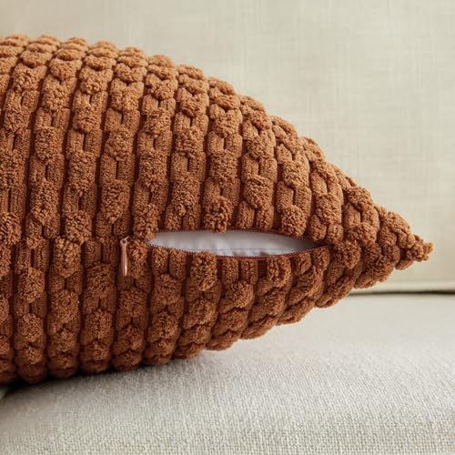Fancy Homi 2 Packs Rust Decorative Throw Pillow Covers 18x18 Inch for Couch Bed Sofa, Modern Farmhouse Boho Home Decor, Soft Cute Plush Corduroy Cushion Case 45x45 CM - color: Rust, size: 18" x 18" (Pack of 2)