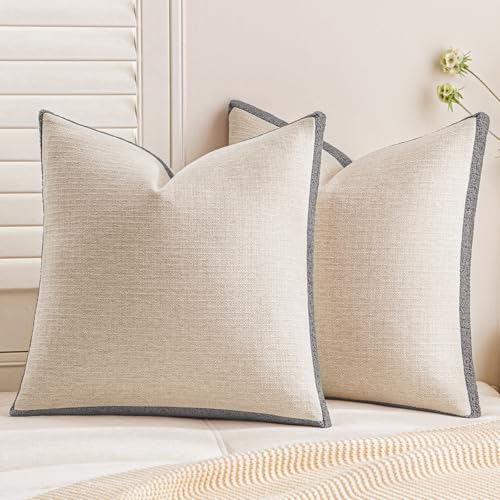 a moment Loop Yarn Linen-Like Pillow Cover Natural Soft Decorative Throw Pillow Case Farmhouse 18x18 Inch, Bohemian Textured Cushion Cover for Sofa Bed, Wrinkle-Resistant Home Decor Grey - color: Grey, size: 18" x 18" (Pack of 2)