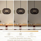 17.7 Inch Rattan Pendant Light Black Hemp Rope Rattan Light Fixture Woven Pendant Wicker Chandelier 3-Light Boho Chandelier for Foyer - color: 17.7" Black