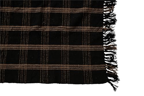 Plaid Black & Tan Fringed Woven Cotton Blend Throw - color: Black, size: One Size