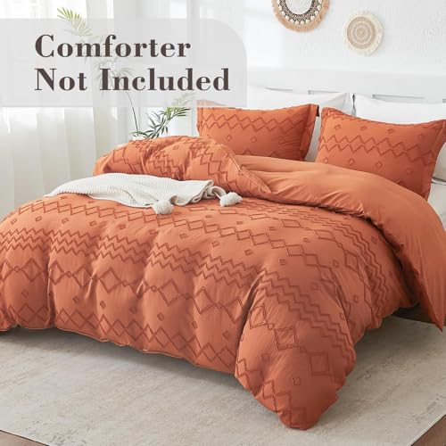 EMME Duvet Cover Set Microfiber, Tufted King Duvet Cover Set, Boho Bedding Sets for All Seasons, 3 Pieces Embroidery Chic Duvet Cover Full, 1 Duvet Cover + 2 Pillowcases (Pumpkin, King) - color: 23 - Pumpkin, size: King(104"×90")