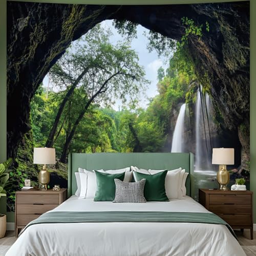 Apdidl Forest Nature Cave Tapestry Wall Hanging for Bedroom, Mountain Waterfall Landscape Covering Ceiling Tapestries Aesthetic, Plant Scenic Wall Mural for Living Room College Home Mens Decorations 79" X 60" - color: Nature Forest Tapestry, size: 79"L x