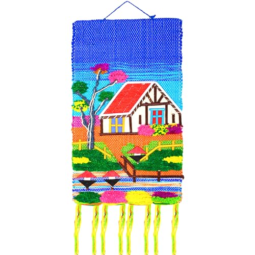 Tarini Gallery Hand Made Jute Wall Hanging Hand woven Tapestry Art Home View Natural Landscape Scenery for Home Office Decor and Gifting(Multicolor Indian Cottage) - color: Multicolor Indian Cottage