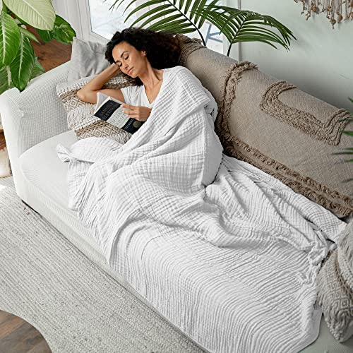 Comfy Cubs Muslin Throw Blanket - 50” x 60” Quilted Design - Lightweight, Breathable 6-Layer Gauze Fabric - Soft Cotton Blanket for Home or Travel - Packaged in Elegant Gift Box - White - color: White, size: Throw - 50" X 60"
