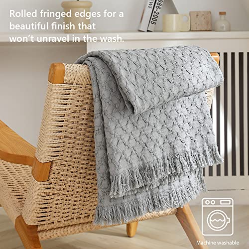 Simple&Opulence 100% Cotton Throw Blanket for Couch, Bed, Waffle Weave Knit Blanket with Tassels, Soft Lightweight Pre-Washed Breathable Comfy Blanket Farmhouse Decor for All-Season(Grey) - color: B-grey