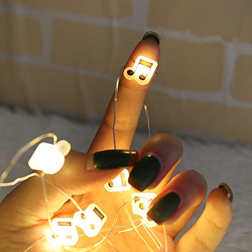 GUOCHENG 6.56ft 20 LED Music Note String Lights, Battery Operated Warm White Stave Shaped Decorative Fairy Lights, Musical DIY Gift for Music Lover - color: 2m warm