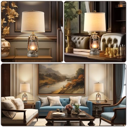 Farmhouse Rustic Table Lamps Set of 2, Iron Gray | Vintage Lantern Design, Dual USB Ports, For Living Room Bedroom Bedside, 4 Bulbs Included - color: Iron Gray - 22'' Lantern Lamps