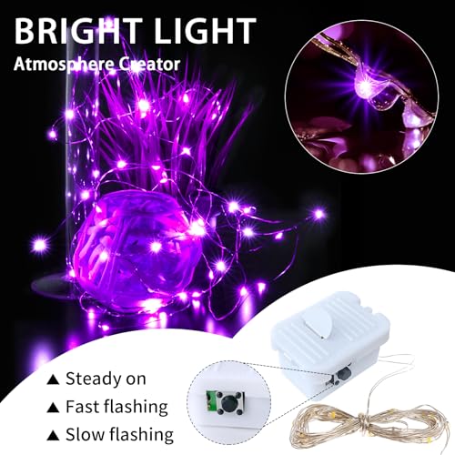 12 Pack Purple Fairy Lights Battery Operated, 7ft 20 LED Mini String Twinkle Lights for Easter Christmas Halloween Mason Jars Centerpiece Table Decorations (12, Purple) - color: Purple