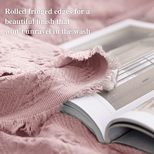 Simple&Opulence 100% Cotton Throw Blanket for Bed, Couch, Boho Luxury Geometric Knit Woven Blanket with Tassels Soft Lightweight Cozy Breathable, Vintage Farmhouse Decoration for All-Season(Pink) - color: Pink