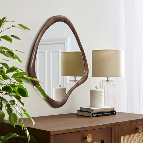 LuxenHome Asymmetrical Wall Mirror, 23"x 29" Classic Brown Irregular Mirror, Rustic Farmhouse Mirrors for Bathroom, Wall Mirrors Decorative for Bedroom Living Room Entryway Hall - color: Brown