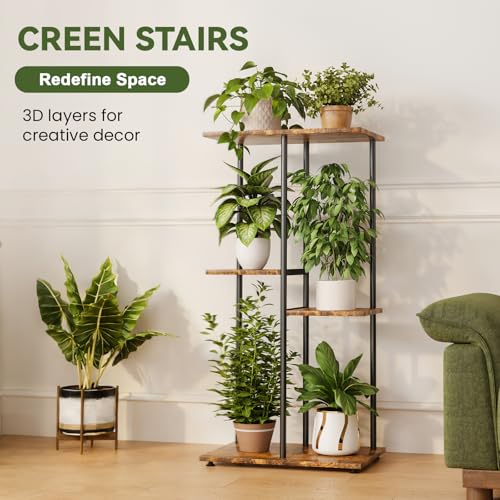 Plant Stand Indoor, Corner 4 Tier Metal Plant Shelf for Multiple Plants, Tiered Flower Pot Stands for Patio Garden Balcony Living Room Bedroom - color: 4 Tier Long Black+Brown